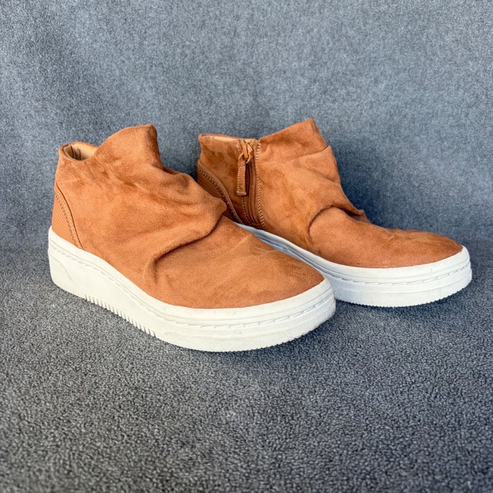 Dr. Scholls Energy Sneaker Booties Womens 8.5M Brown Faux Suede Slouchy Platform